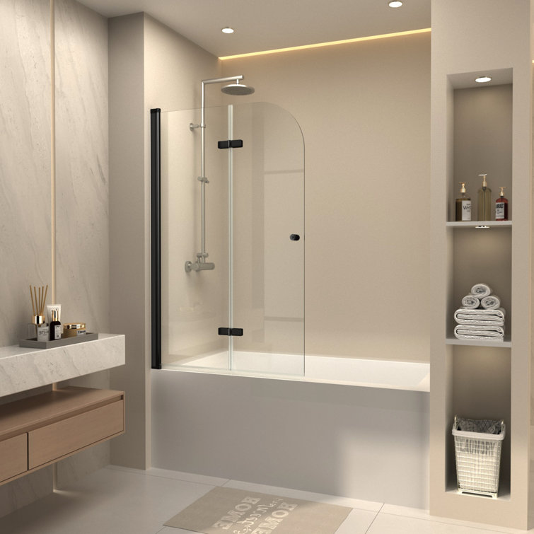 35'' - W x 55'' H Pivot Door Frameless Tempered Glass Tub Door with Easy Clean Coating