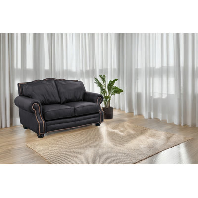 Causeuse à accoudoirs roulés en cuir véritable 74 po Stana