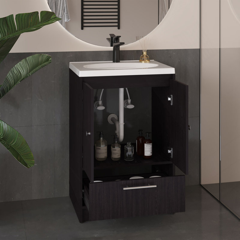 Meuble-lavabo avec deux portes et deux tiroirs Madison, noir