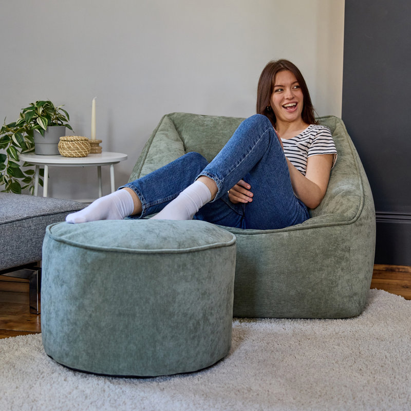Natalia Armchair Bean Bag and Round Footstool, Chenille, Green