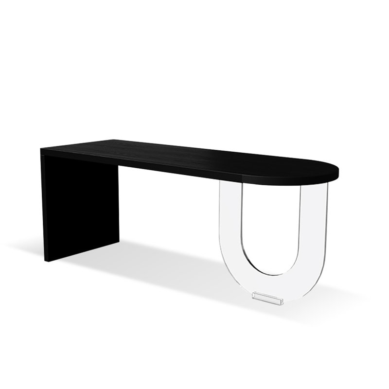 Black+Clear Semi-Circle Solid Wood+Acrylic desk, 29.53" H x 70.87" W x 23.62" D