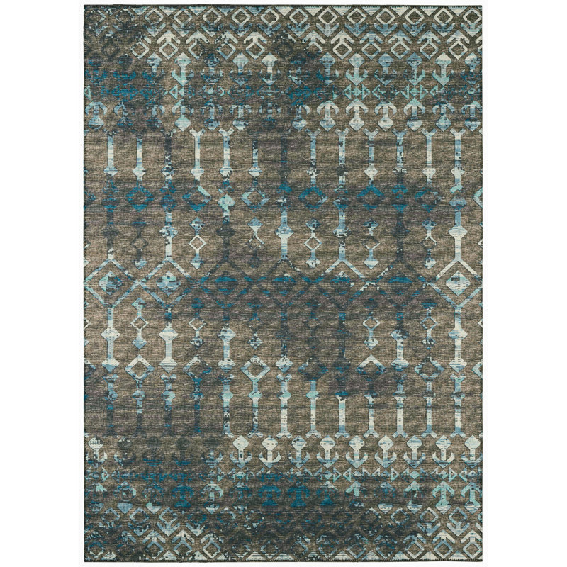 Ardyth Chenille Washable Ikat Indoor / Outdoor Rug, Rectangle 9' x 12'