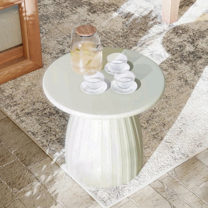 Round Patio Side Table, Metal Steel Outdoor Side Table, Patio Accent End Table, White