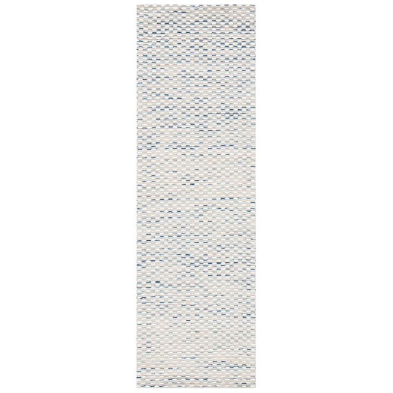 Laureldale Hand Woven Wool/Cotton Abstract Rug in Navy/White, Runner 2'3" x 12'