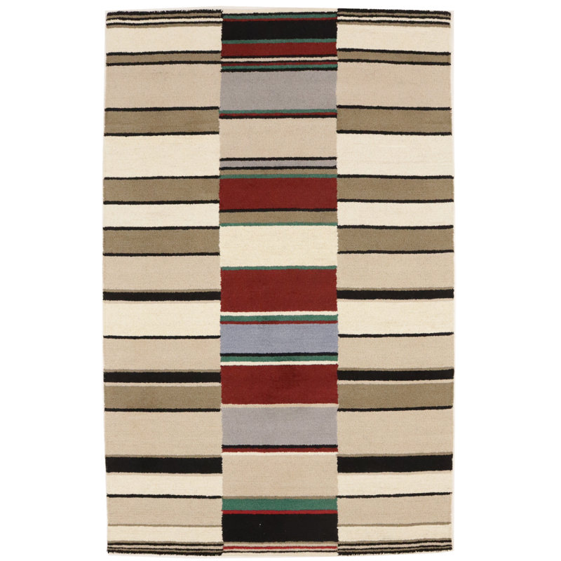Tapis moderne touffeté à la main rectangulaire à rayures multicolores 5 pi x 8 pi Mikrut