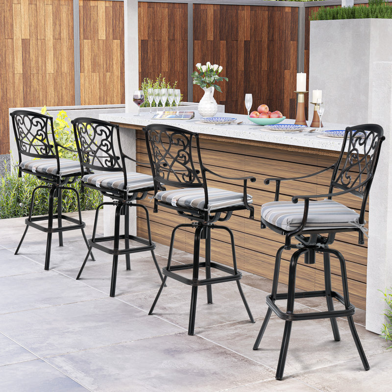 Tabouret de bar pivotant en aluminium pour l'extérieur 30 po avec coussin Sunbrella, Gris
