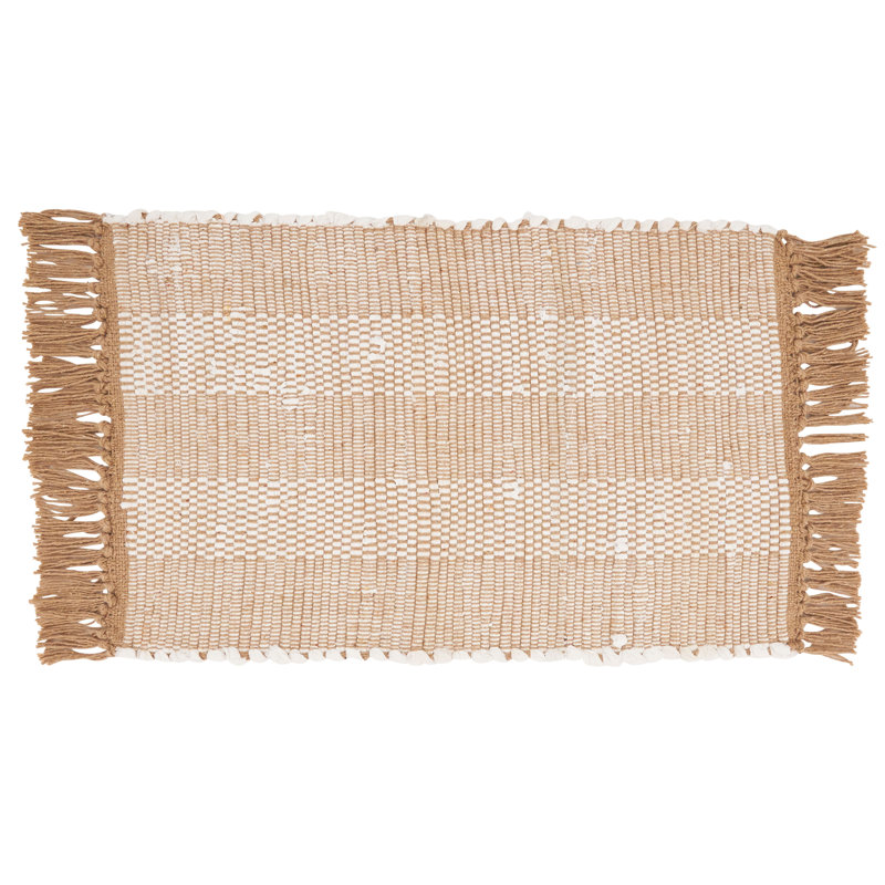 Natural Cotton Striped Chindi Placemats with Fringed Edges, Set of 4