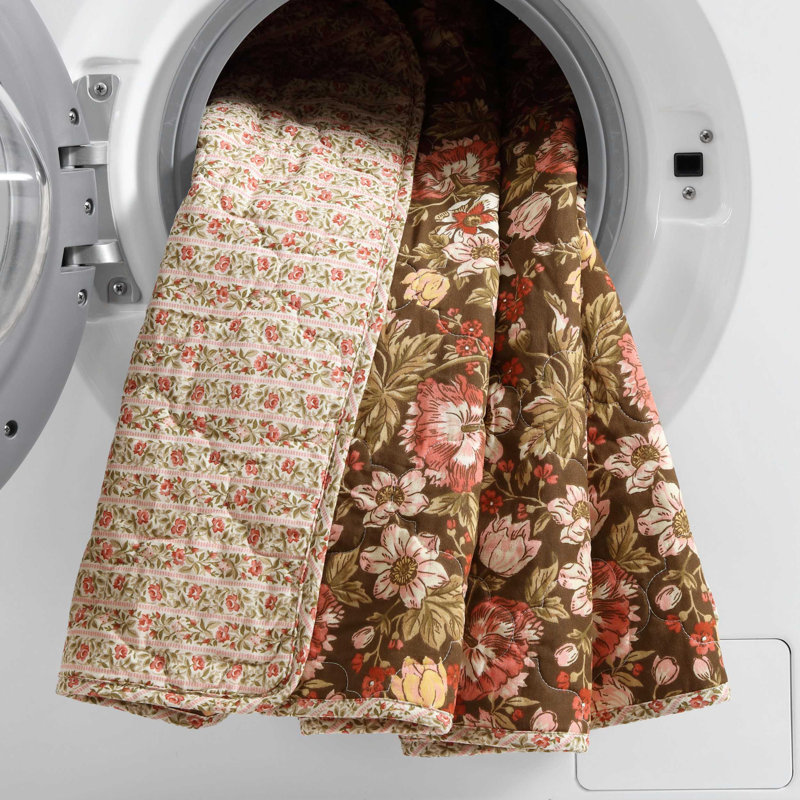 Ensemble de courtepointe réversible en coton Laura Ashley Marta, Courtepointe pour lit simple + 1 taie décorative 