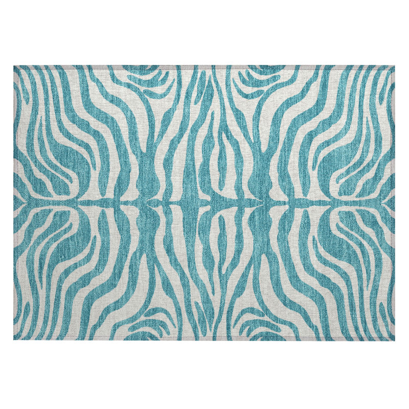 Red Rectangular Synthetic Washable Zebra Print Rug 30" x 20"