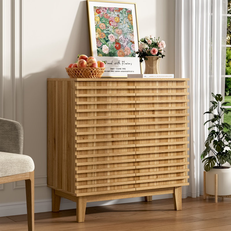 Wooden Wtrips 29.9"W Accent Cabinet, Natural
