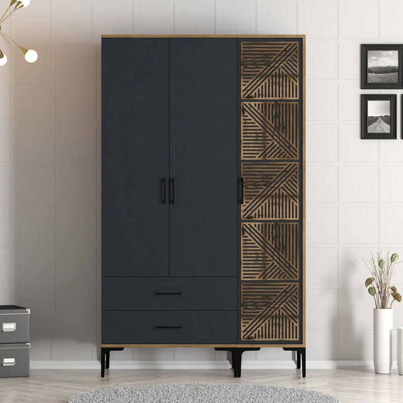 Alleane Manufactured Wood Wardrobe, Walnut/Anthracite