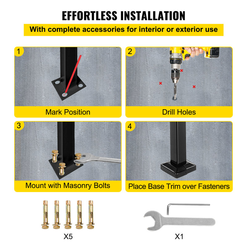 Powder-Coated Black Metal Handrail for Stairs and Deck