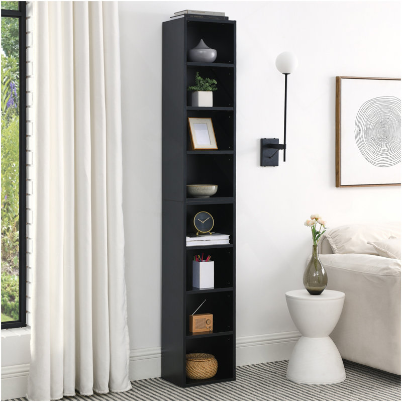 8-Tier Media Tower Rack, CD DVD Slim Storage Cabinet with Adjustable Shelves, Tall Narrow Bookcase Display Bookshelf for Home Office,Multi-functional double-decker bookcase
