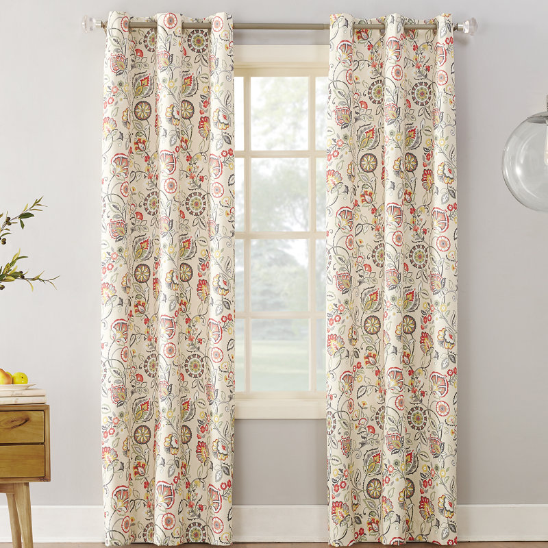 Curson Botanical Print Thermal Insulated Room Darkening Grommet Curtain Panel, Beige, 40"W x 95"L