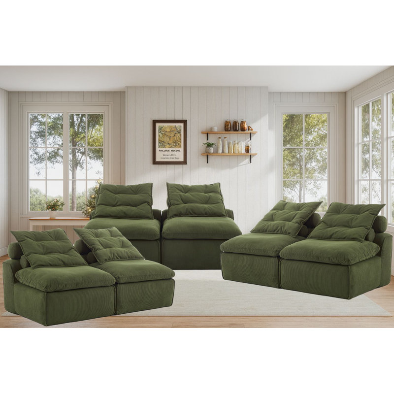 6-Piece Modular Armless Sofa Chair Set for bedroom living room, Beige Polyester