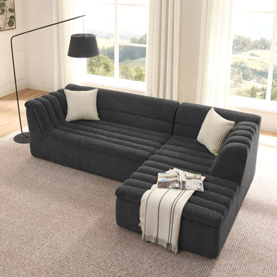 Canapé modulaire en L de 106 po avec méridienne modulaire en L avec méridienne rembourrée avec accoudoirs en forme de vague et sans accoudoirs inclus