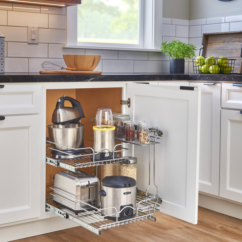 Rev-A-Shelf 18 Inch Silver Steel Wire 2-Tier Pull-Out Basket Organizer