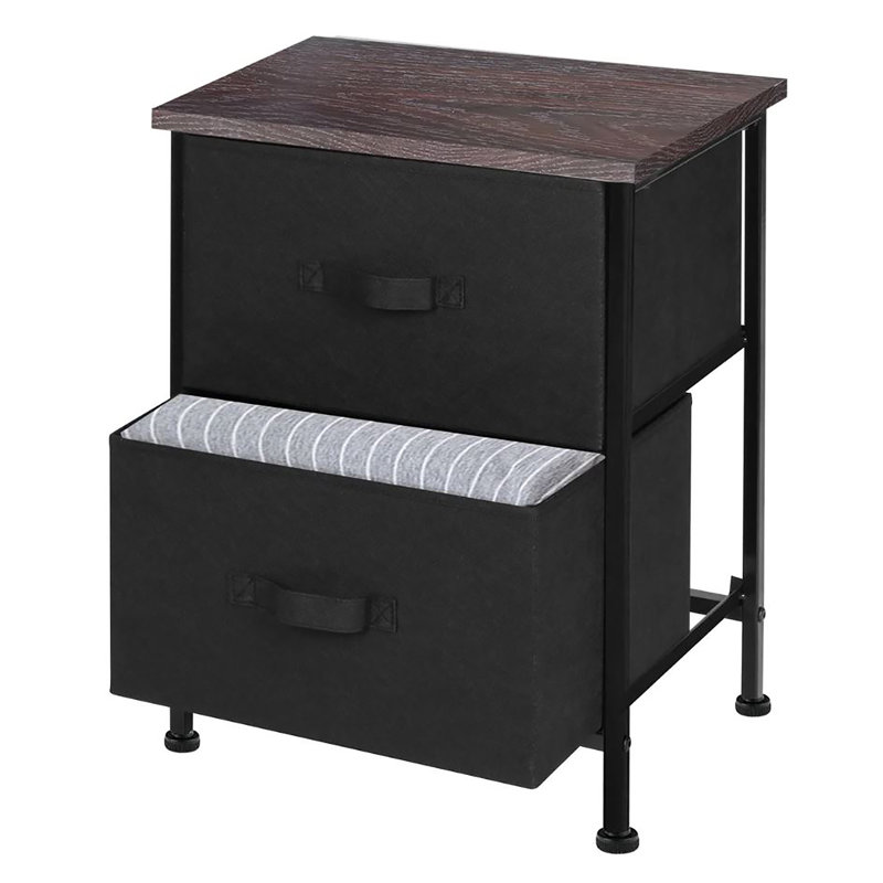 Commode de chevet 2 tiroirs Grey Beige, Noir