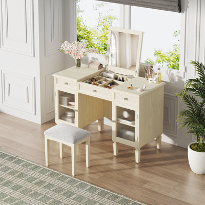 2-in-1 Vanity Desk with Flip-Top Mirror