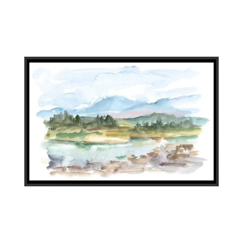 Reproduction d’art, "Mountain Watercolor III" par Ethan Harper, H 32 po x l 48 po x 1,5 po, Pas de tapis