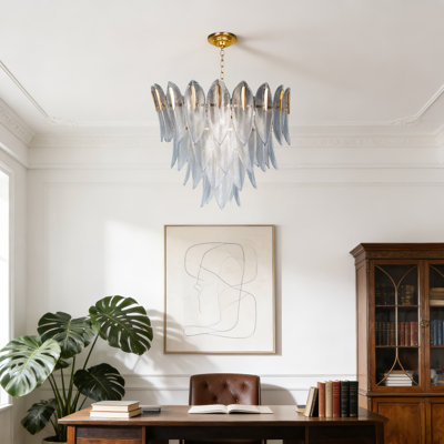 9 Light American Minimalist Four-Layer Glass Chandelier With 3 Colors Tri Light Bulbs