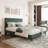 Queen Upholstered Platform Bed Frame, Fabric Headboard, Metal Frame with Wooden Slats, Modern Bedroom Use ,Dark Green-1650802878-1650802876