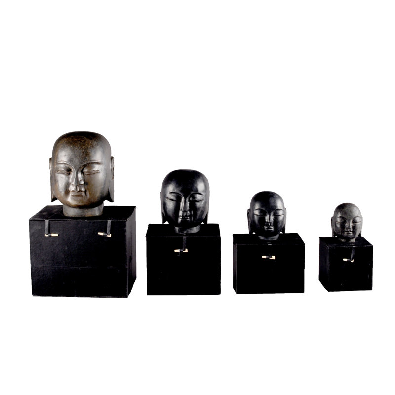 Tête de monk à la main sculptée à la main Asian, Moyen