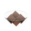 The Round Coffee Table with Glass Top and Geometric Abstract Art Deco Base Storage Shelves, Walnut, 35.4"