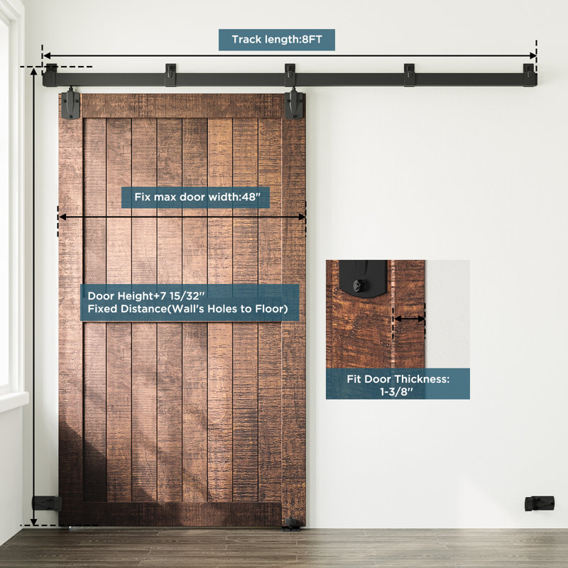 Box Rail Exterior Barn Door Hardware Kit, Heavy Duty Sliding Barn Door Hardware(Door Not Included), 96"