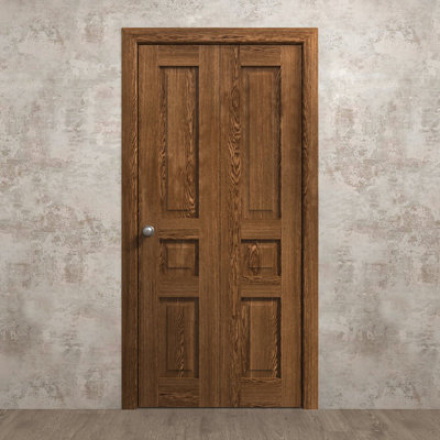 Portes coulissantes pliantes pour placard 56 x 80 pouces Ego 5012 Chêne Cognac, rails robustes, moulures, garnitures, quincaillerie, bois massif, portes de placard de chambre