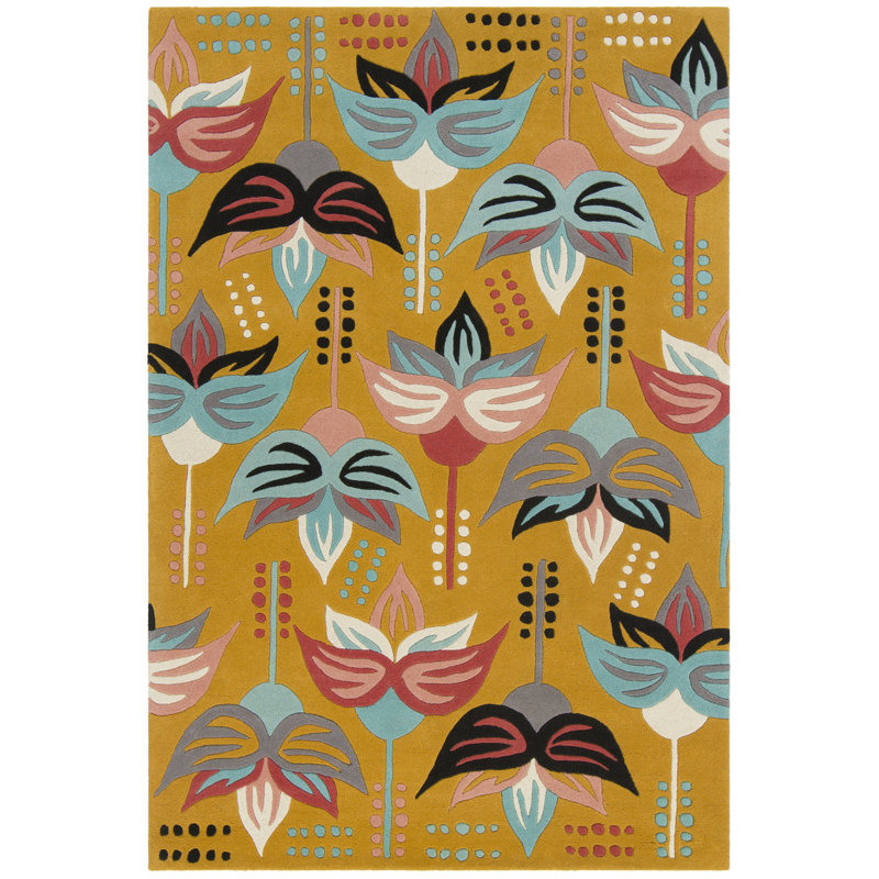 Jessica Swift Wool Floral Area Rug in Yellow, 7'9" x 10'6"