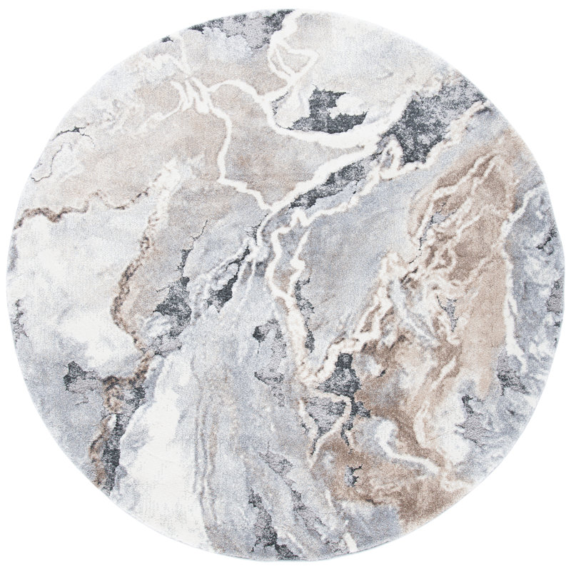 Makenna Abstract Gray/Beige Area Rug, Round 5'5"