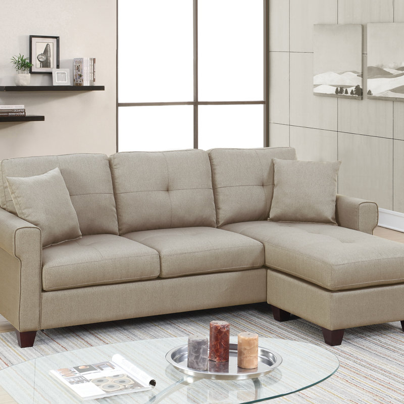 2-PCS SECTIONAL Polyfiber Sectional Set, Beige Fabric
