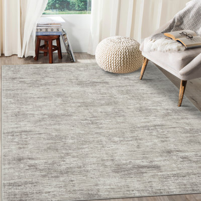 Washable Solid Colour Textured Thin Indoor Rug, Low Pile Area Rug with Soft Surface, Non Slip Backing, Easy Clean Design for Living Room, Bedroom, Dorm, Home Office