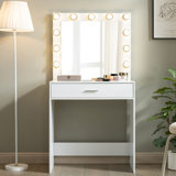 Vanity Desk With Mirror And Lights, Dressing Table With Large Drawer, 1 Level Storage Dresser & 3 Lighting Modes Adjustable Brightness