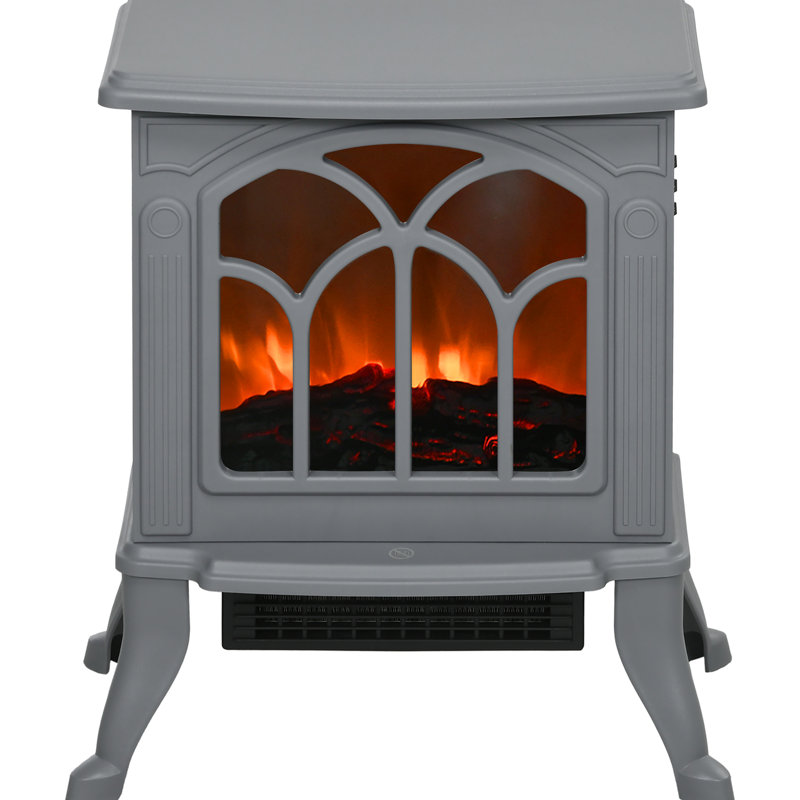 Foyer électrique 17 po, couleur grise, 750 W / 1500 W avec effet de flamme, protection contre la surchauffe, foyer à chaleur efficace et bûche pour réchauffer efficacement votre espace