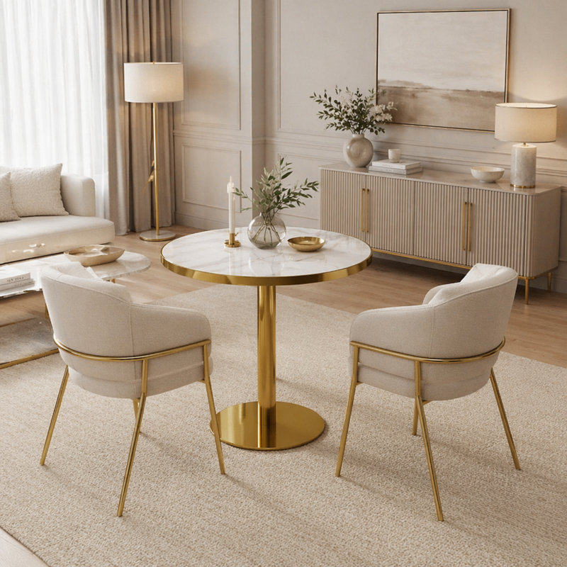 Round Modern Dinning Table 31.5 Inches Bistro Table Tulip Table, Brown