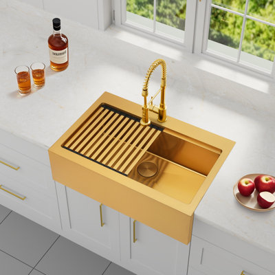 Évier de cuisine en acier inoxydable de calibre 16 avec cuve à tablier frontal frontal L 33 po x l 22 po avec accessoires