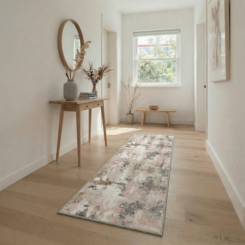 Mignone Aura Abstract Art Machine Washable Blush Haze Indoor Area Rug With Non-Slip Backing, Runner 2' x 6'