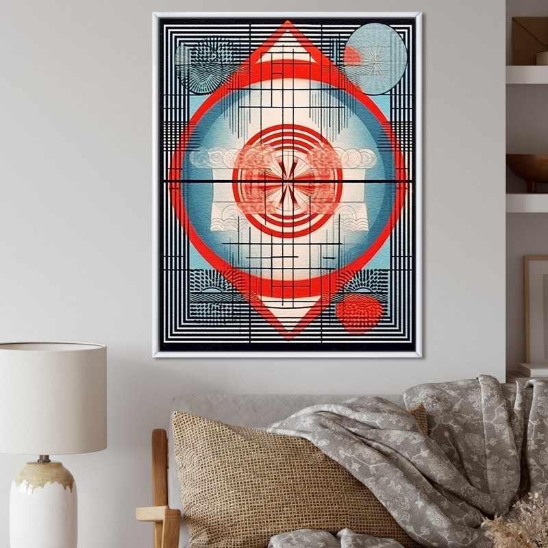 «Vintage Stamp Retro Geometrics I», reproduction sur toile, Cadre flottant blanc, H 32 po x l 16 po x P 1 po