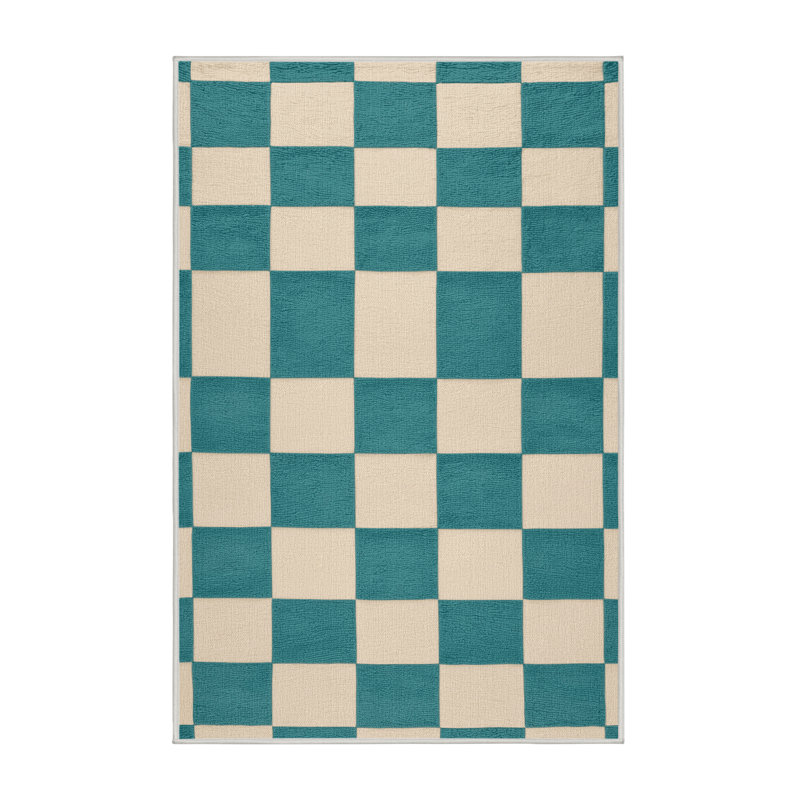 Machine Washable Checkered Beige Area Rug, Runner 2' x 4'