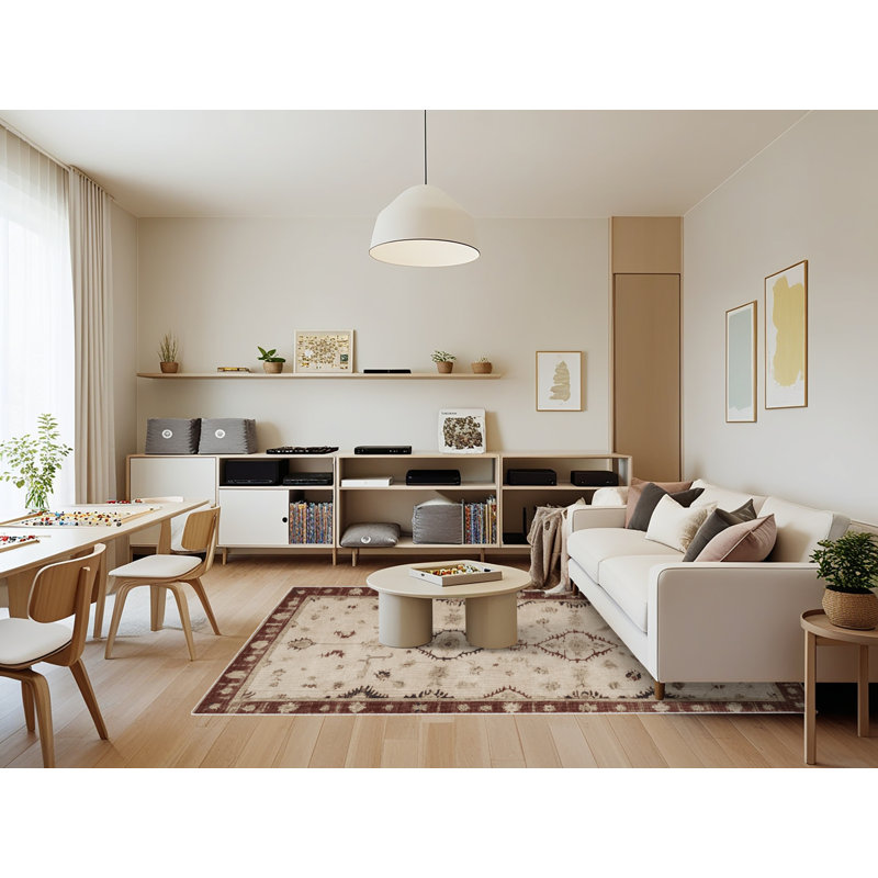 Tapis beige surteint lavable à la machine, Rectangle 7 pi x 9 pi