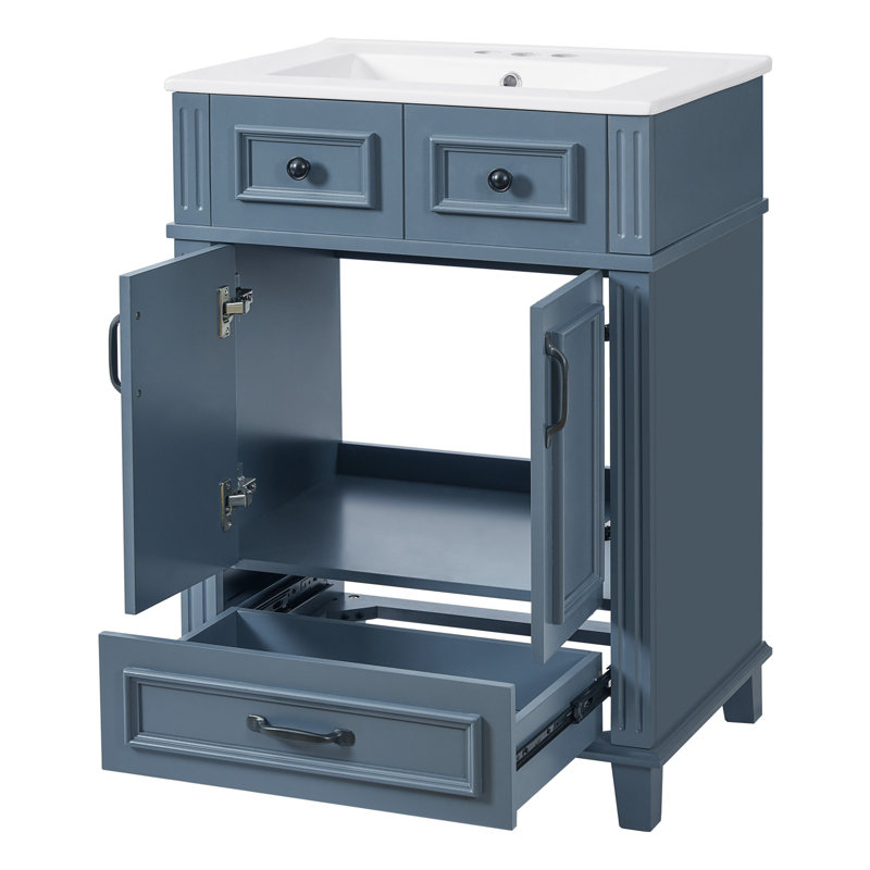 Meuble-lavabo autoportant 24 po avec lavabo en céramique 24 po, Bleu / Noir, 24"