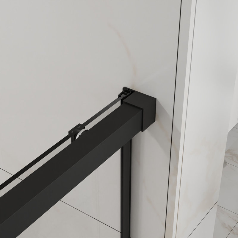Porte de douche coulissante demi-cadre l 56 "x H 72" x H 56 ", verre trempé 1/4" avec revêtement facile à nettoyer et largeur réglable