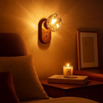 Applique murale de chevet moderne en verre ambré 5W - lumière blanche chaude G9 pour chambre à coucher, 12 x 15 x 20 cm