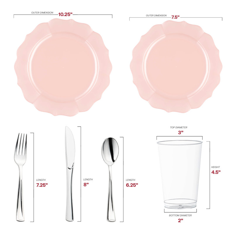 Ensemble de mariage rond en plastique rose perle en forme de lotus - 60 pièces