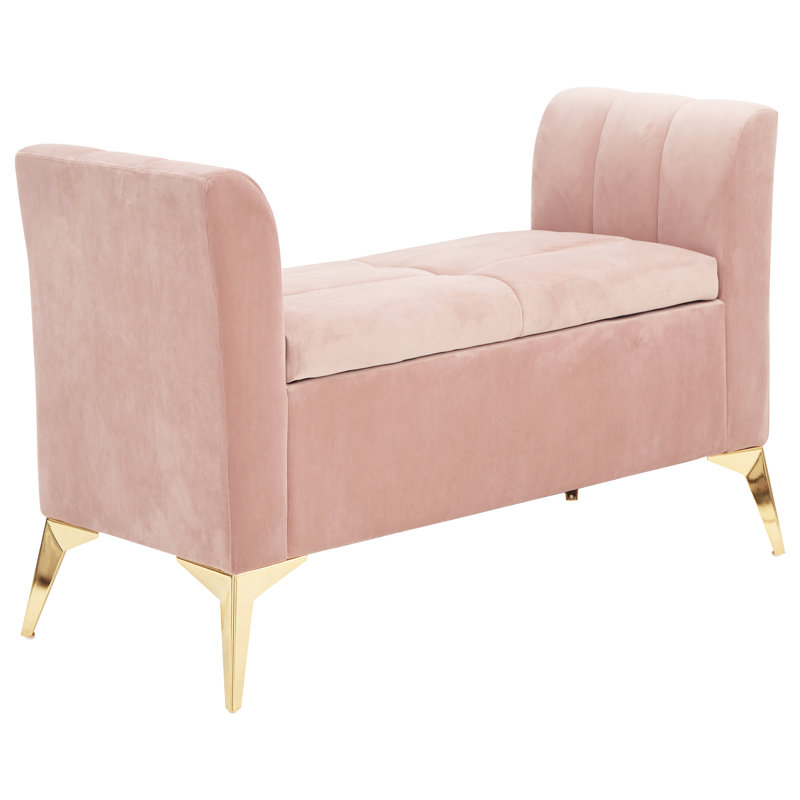 Thierry 121cm Wide Velvet Tufted Rectangle Solid Colour Ottoman with Storage, Blush Pink