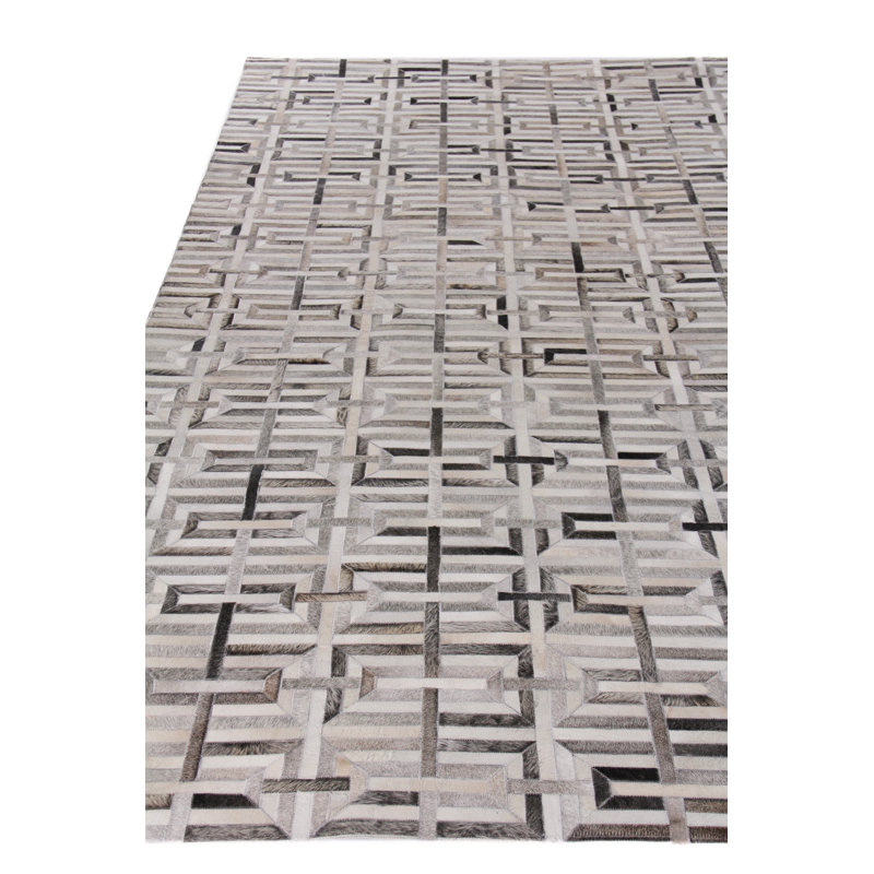 Natural Hide Cowhide Geometric Area Rug, Rectangle 13'6" x 17'6"