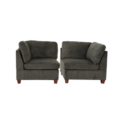 Chaise modulaire 2 pièces en chenille grise, structure en bois pour vestibule en chenille - 2 pièces, coin paisible