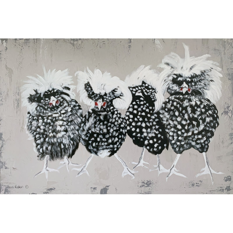 Poulets polonais encadrés par Suzi Redman, Oui, H 8 po x l 12 po, Imprimé avec cadre noir